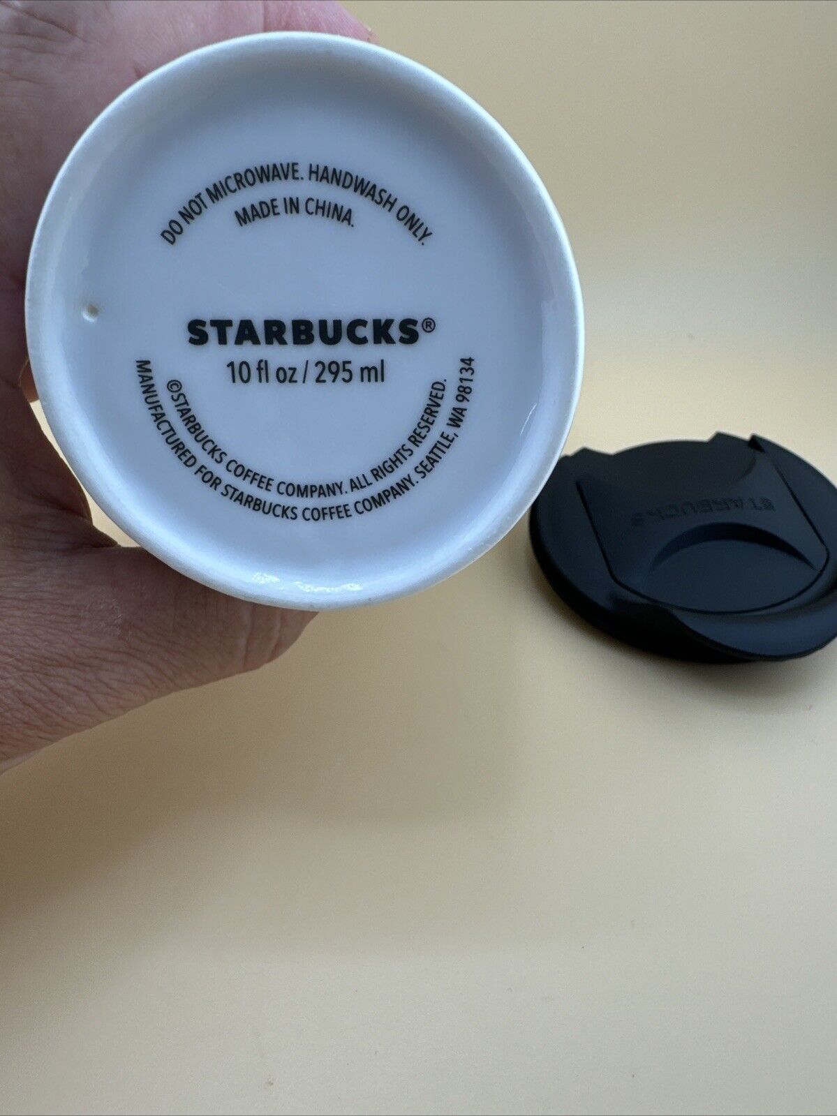 Starbucks Green Siren Logo Travel Ceramic Tumbler Mug 10 Oz White with Lid
