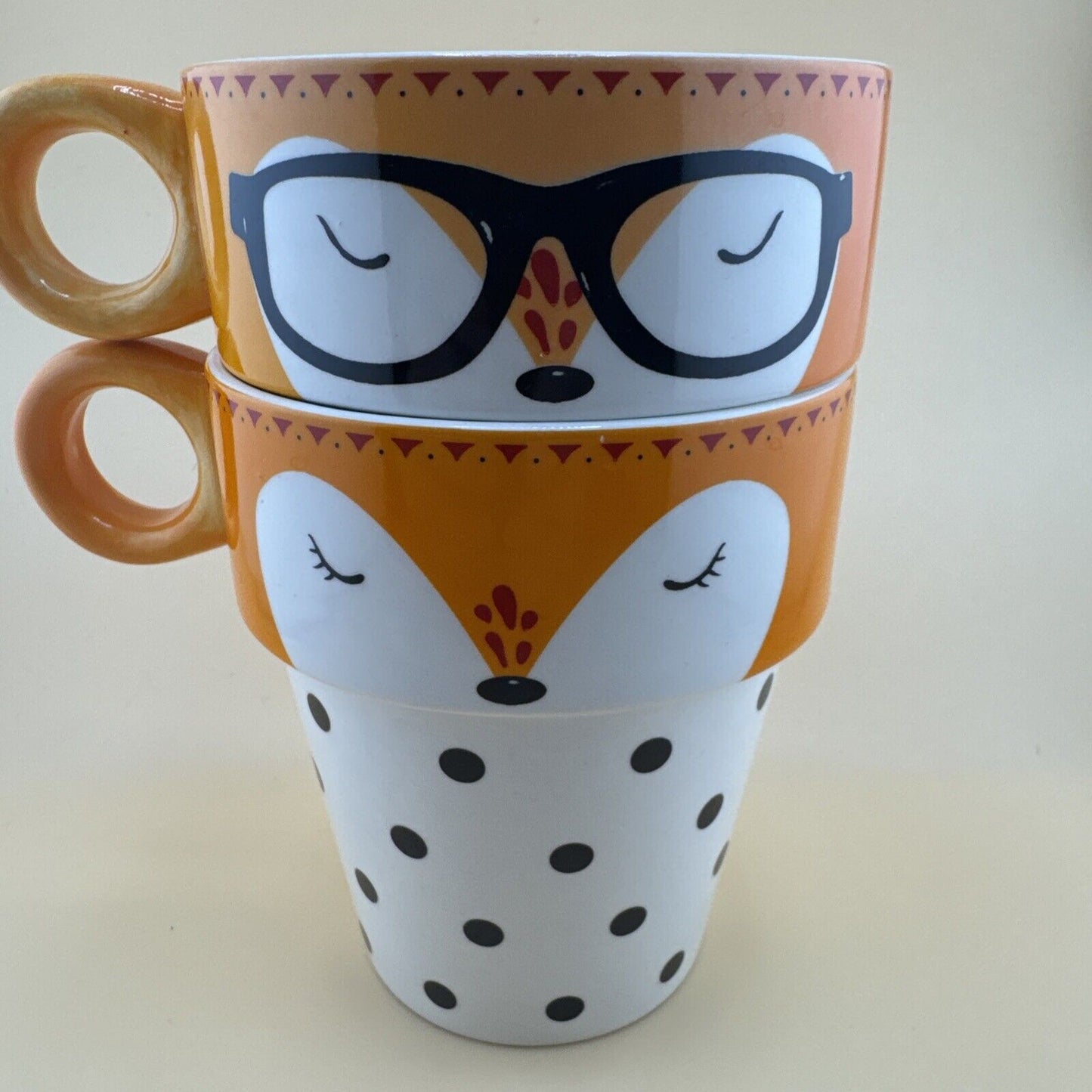 Arlington Designs MR. & MRS. FOX Mugs Pair Set of 2 16oz. White Orange 4.5in H