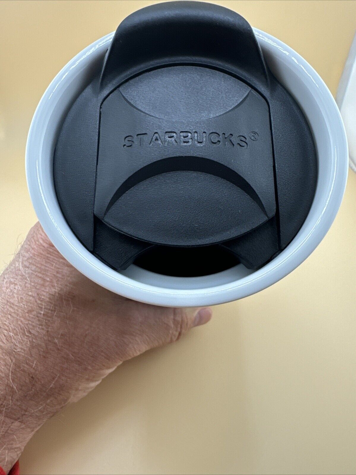 Starbucks Green Siren Logo Travel Ceramic Tumbler Mug 10 Oz White with Lid