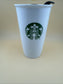 Starbucks Green Siren Logo Travel Ceramic Tumbler Mug 10 Oz White with Lid 