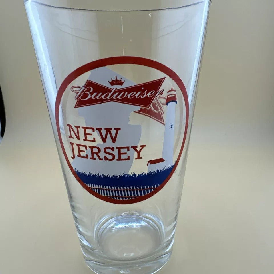 Budweiser Pint Beer Glass New Jersey US States Lighthouse 6"