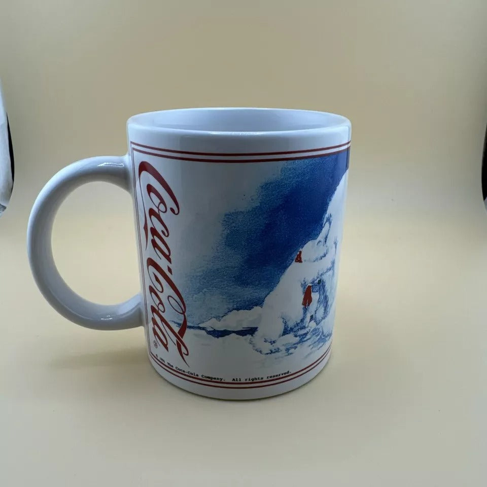 1996 Polar Bear Push Coca-Cola Classic Brand Holiday Collectible Mug