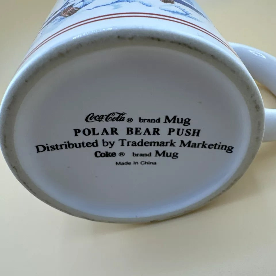 1996 Polar Bear Push Coca-Cola Classic Brand Holiday Collectible Mug